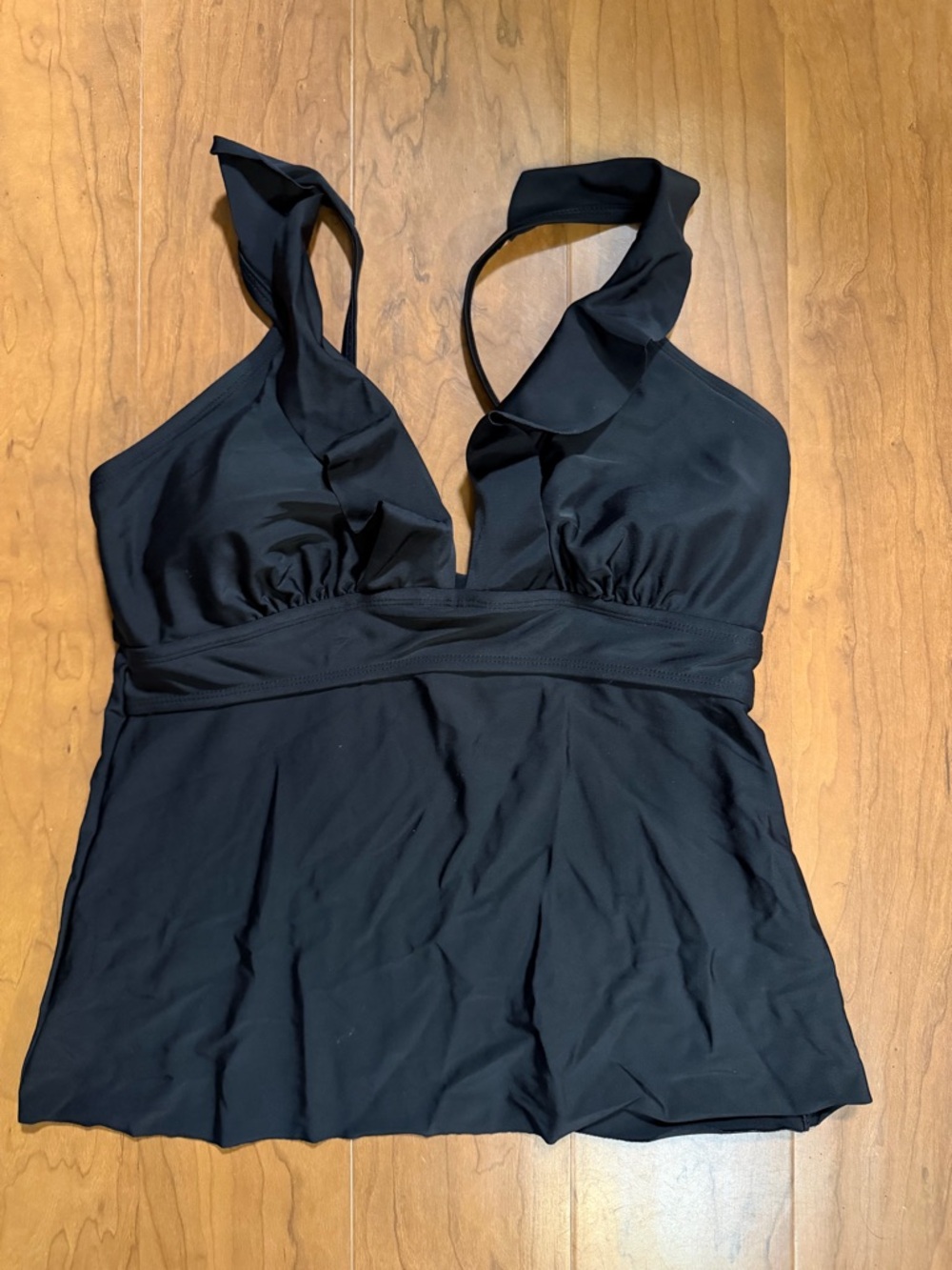 Black Ruffled Halter Swim Top